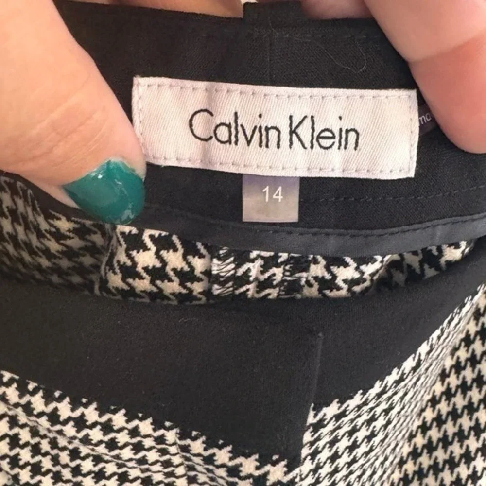 Calvin Klein Dress Pants Houndstooth 14‎ Black White Womens Career Trousers